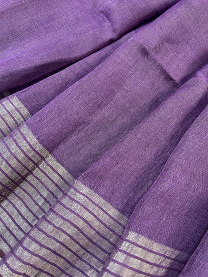 PURPLE PURE HANDLOOM LINEN SAREE