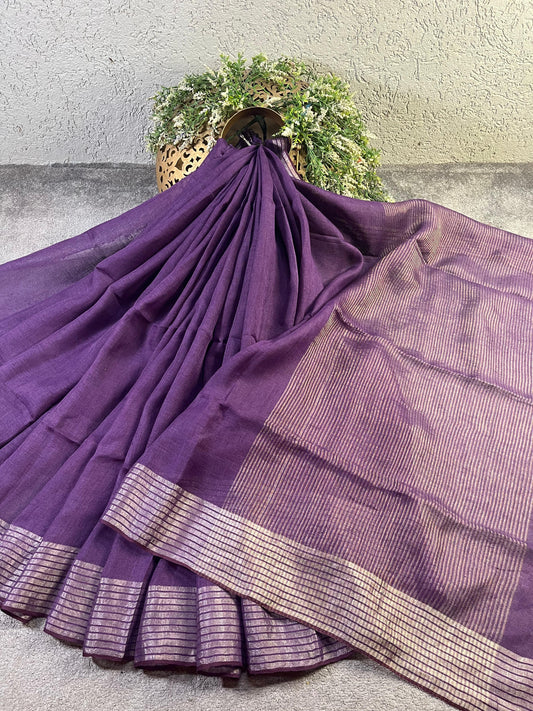PURPLE PURE HANDLOOM LINEN SAREE