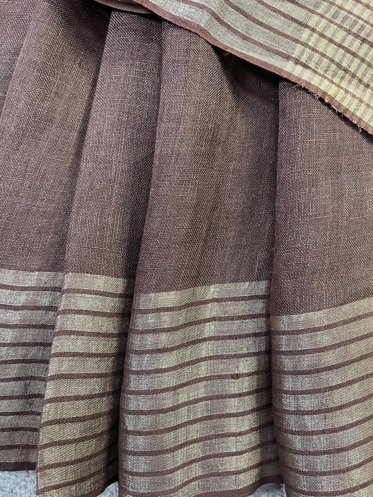 BROWN PURE HANDLOOM LINEN SAREE