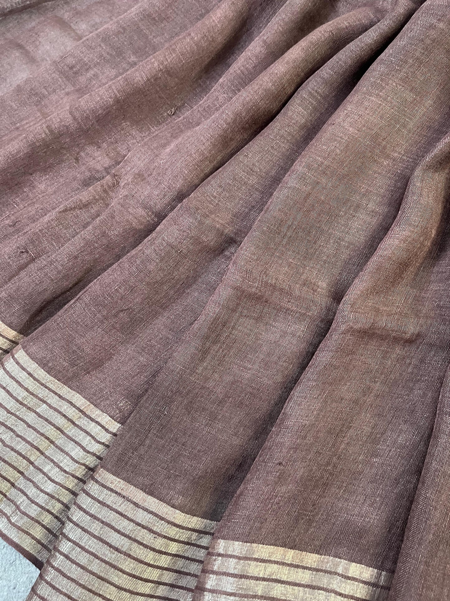 BROWN PURE HANDLOOM LINEN SAREE