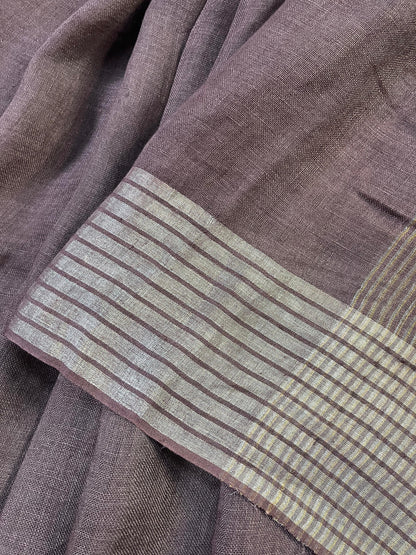 BROWN PURE HANDLOOM LINEN SAREE