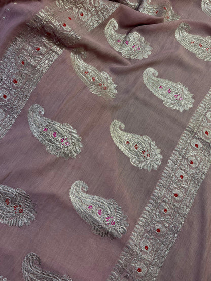PINK MUNGA PURE HANDLOOM BANARASI SAREE