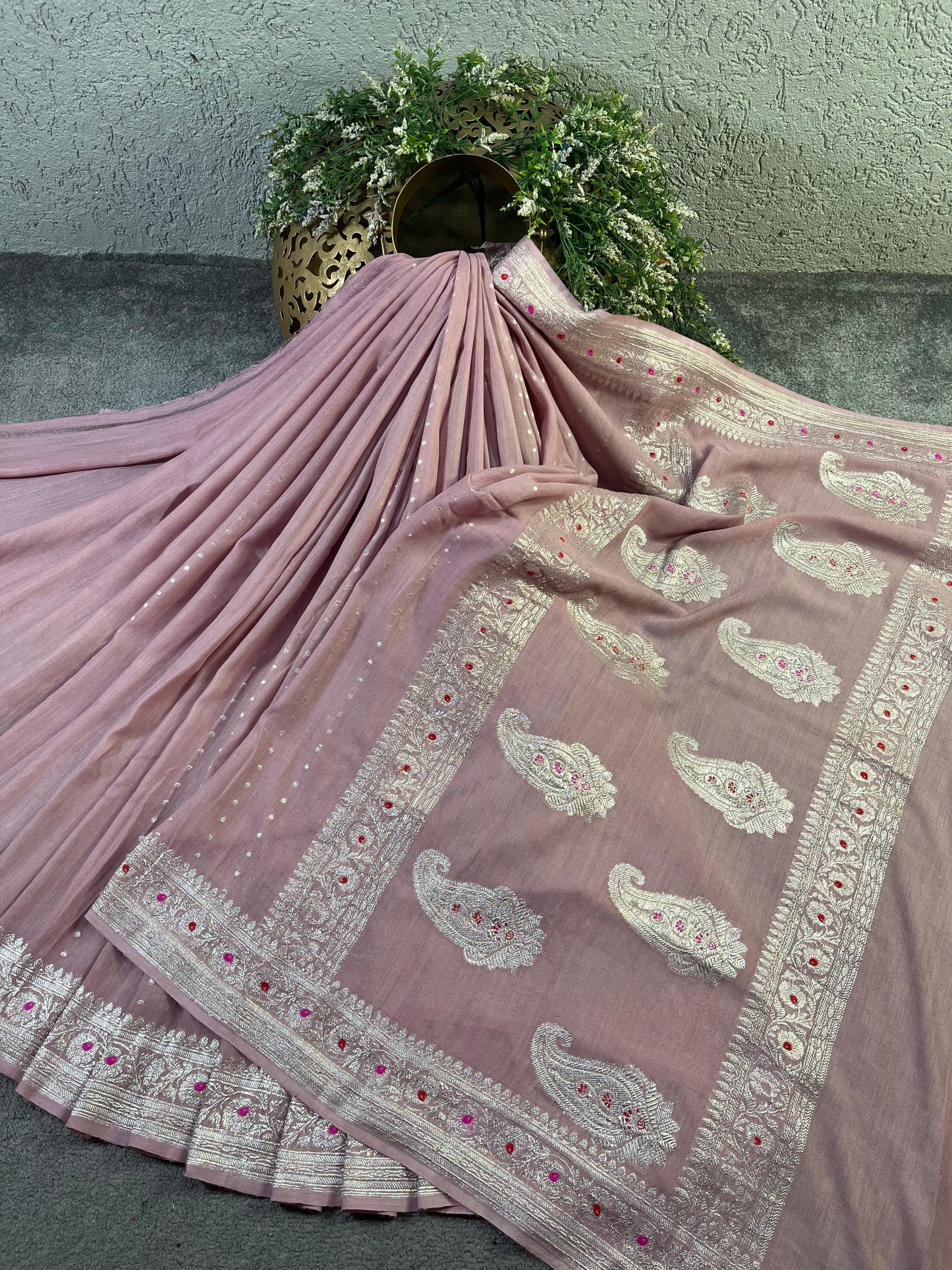 PINK MUNGA PURE HANDLOOM BANARASI SAREE