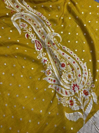 YELLOW MUNGA PURE HANDLOOM BANARASI SAREE