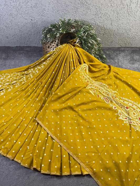 YELLOW MUNGA PURE HANDLOOM BANARASI SAREE