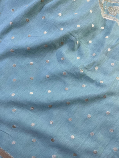 BLUE MUNGA PURE HANDLOOM BANARASI SAREE