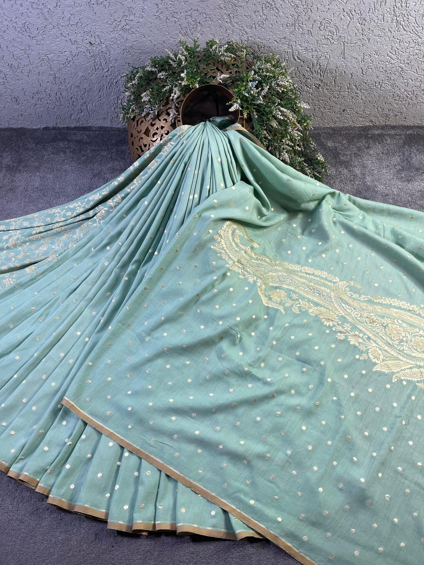 BLUE MUNGA PURE HANDLOOM BANARASI SAREE