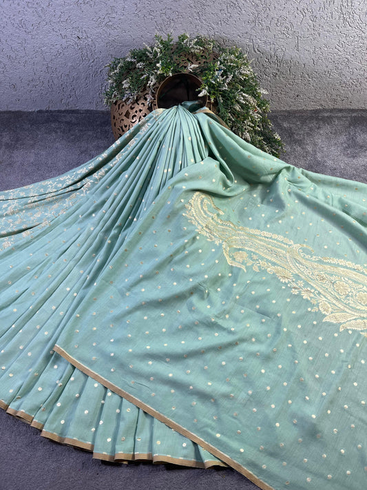 BLUE MUNGA PURE HANDLOOM BANARASI SAREE