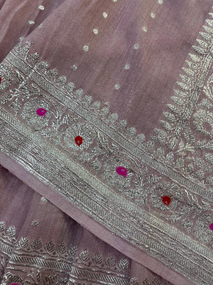 PINK MUNGA PURE HANDLOOM BANARASI SAREE