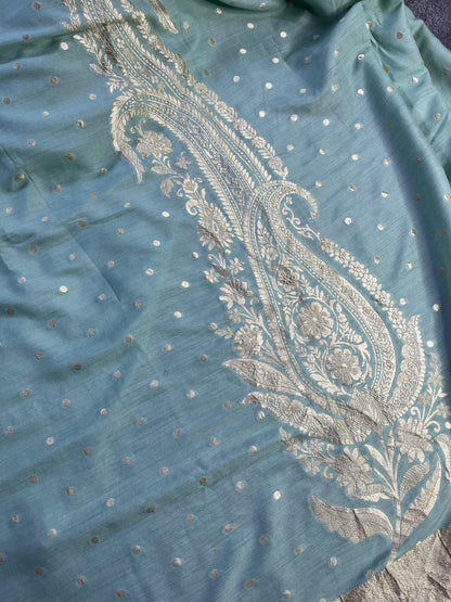 BLUE MUNGA PURE HANDLOOM BANARASI SAREE