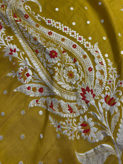 YELLOW MUNGA PURE HANDLOOM BANARASI SAREE