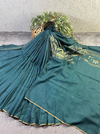 TEAL GREEN MUNGA PURE HANDLOOM BANARASI SAREE