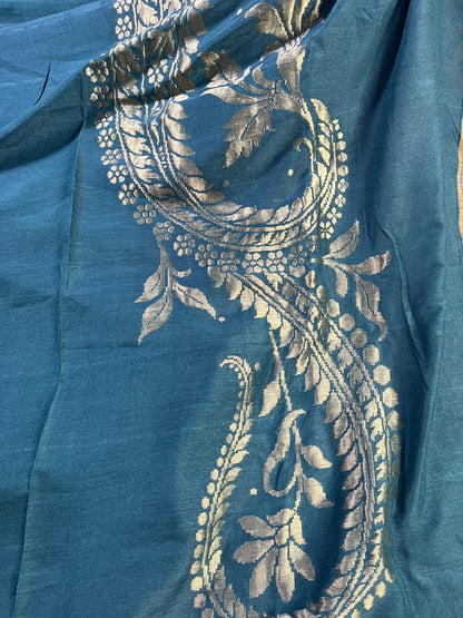 TEAL GREEN MUNGA PURE HANDLOOM BANARASI SAREE