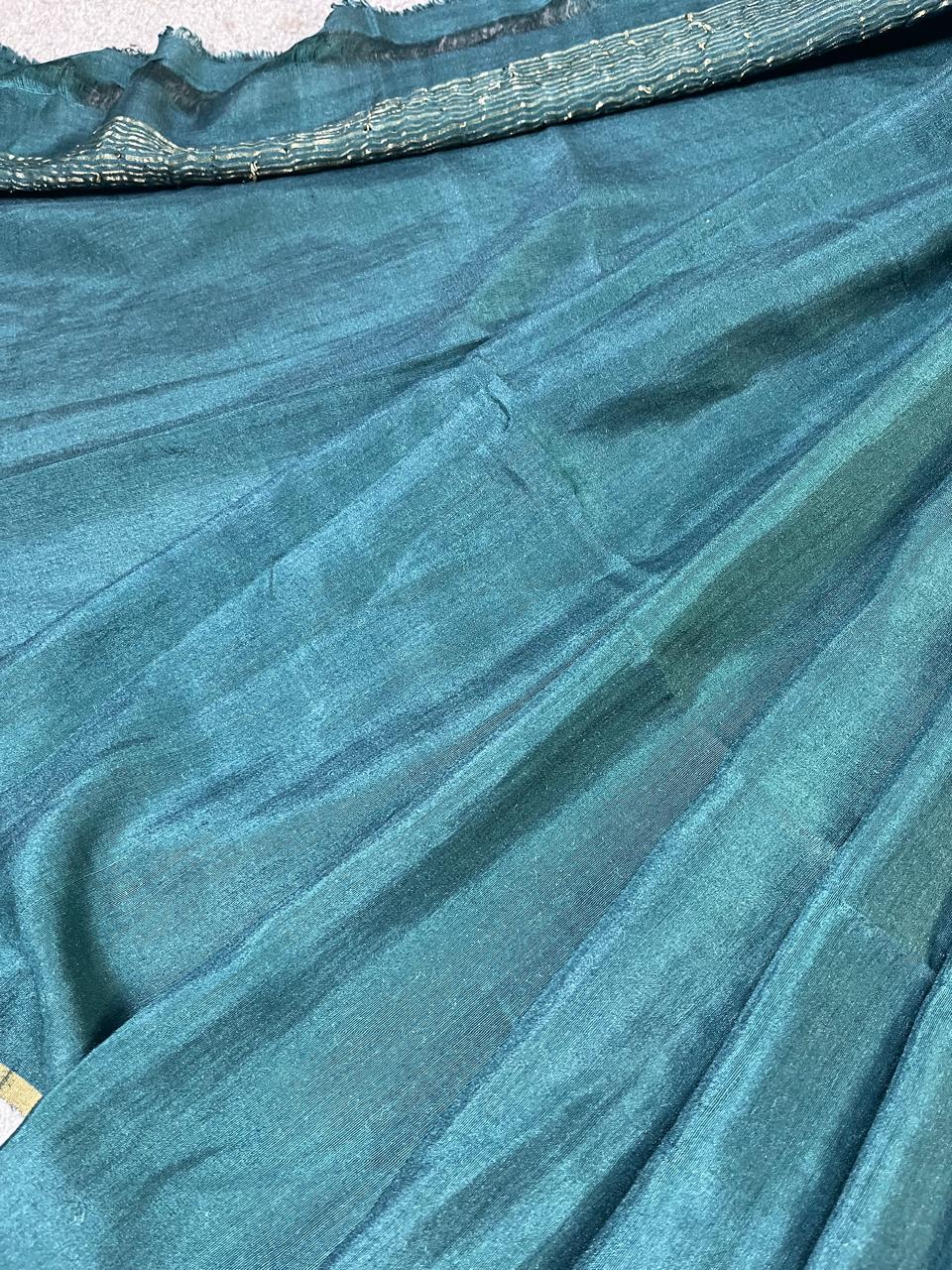 TEAL GREEN MUNGA PURE HANDLOOM BANARASI SAREE
