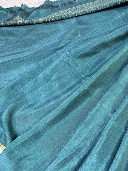 TEAL GREEN MUNGA PURE HANDLOOM BANARASI SAREE