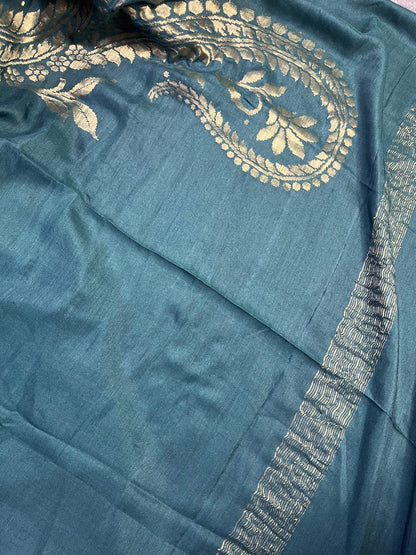 TEAL GREEN MUNGA PURE HANDLOOM BANARASI SAREE