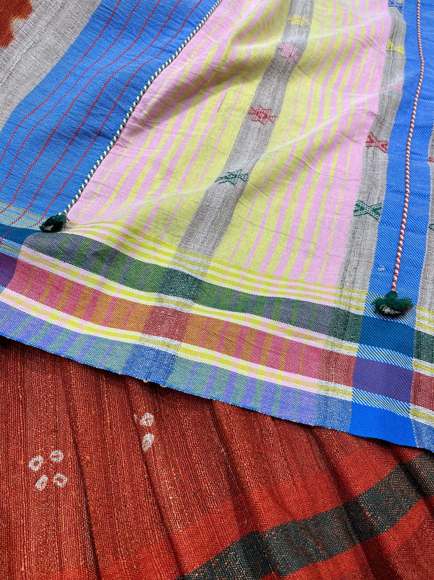 RUST TASSAR SILK PURE HANDLOOM BHUJODI SAREE