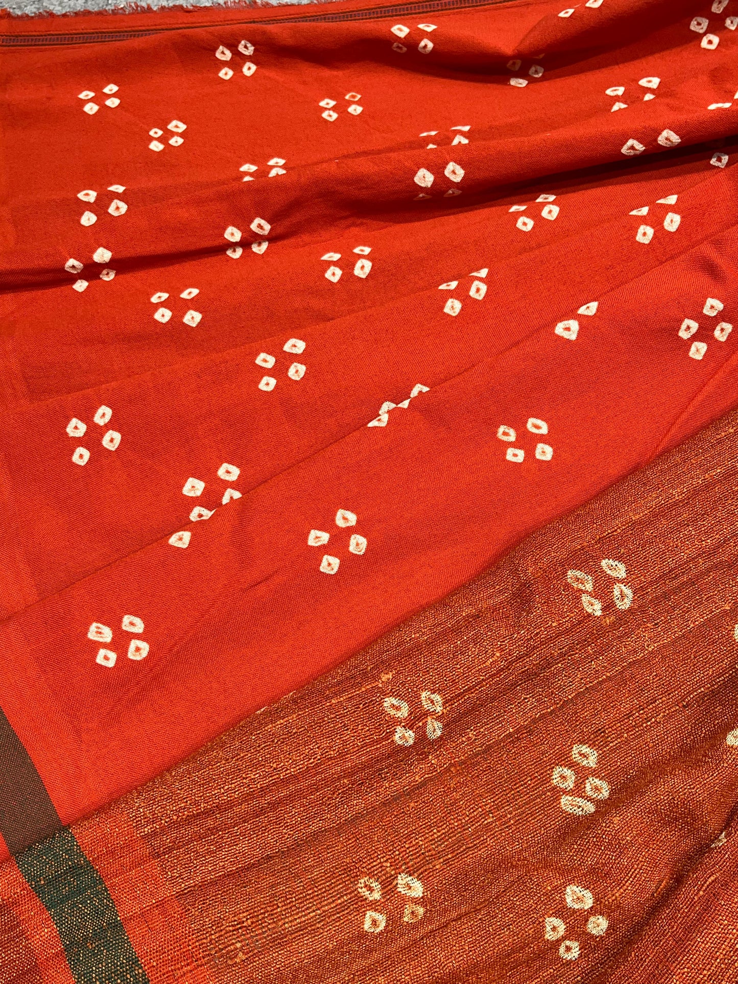 RUST TASSAR SILK PURE HANDLOOM BHUJODI SAREE