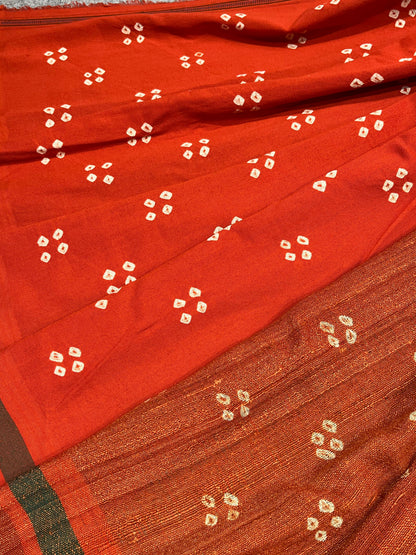 RUST TASSAR SILK PURE HANDLOOM BHUJODI SAREE