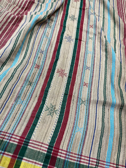 TEAL BLUE TASSAR SILK PURE HANDLOOM BHUJODI SAREE