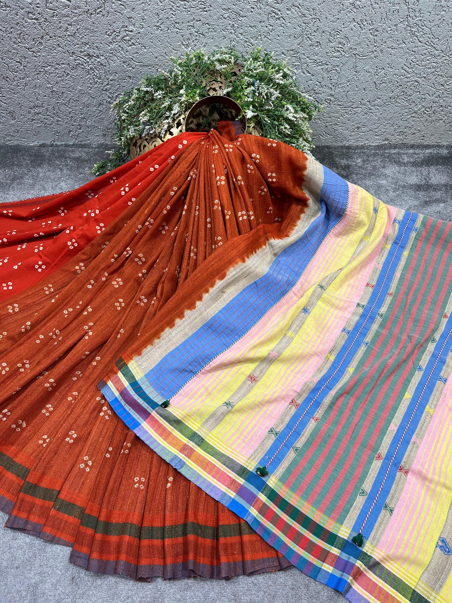 RUST TASSAR SILK PURE HANDLOOM BHUJODI SAREE