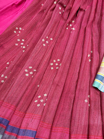 CORAL PINK TASSAR SILK PURE HANDLOOM BHUJODI SAREE