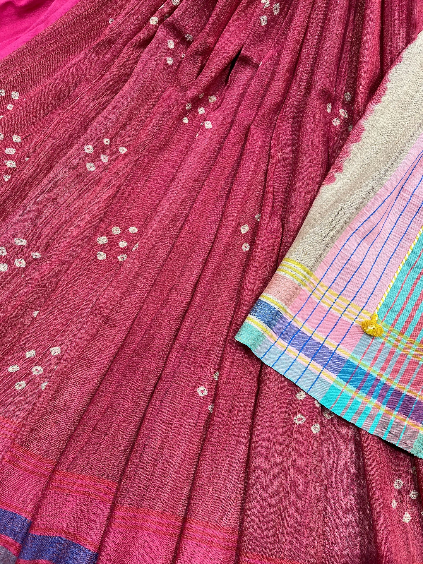 CORAL PINK TASSAR SILK PURE HANDLOOM BHUJODI SAREE