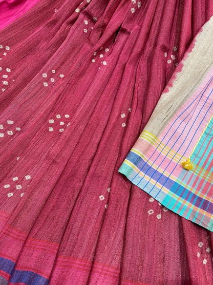 CORAL PINK TASSAR SILK PURE HANDLOOM BHUJODI SAREE