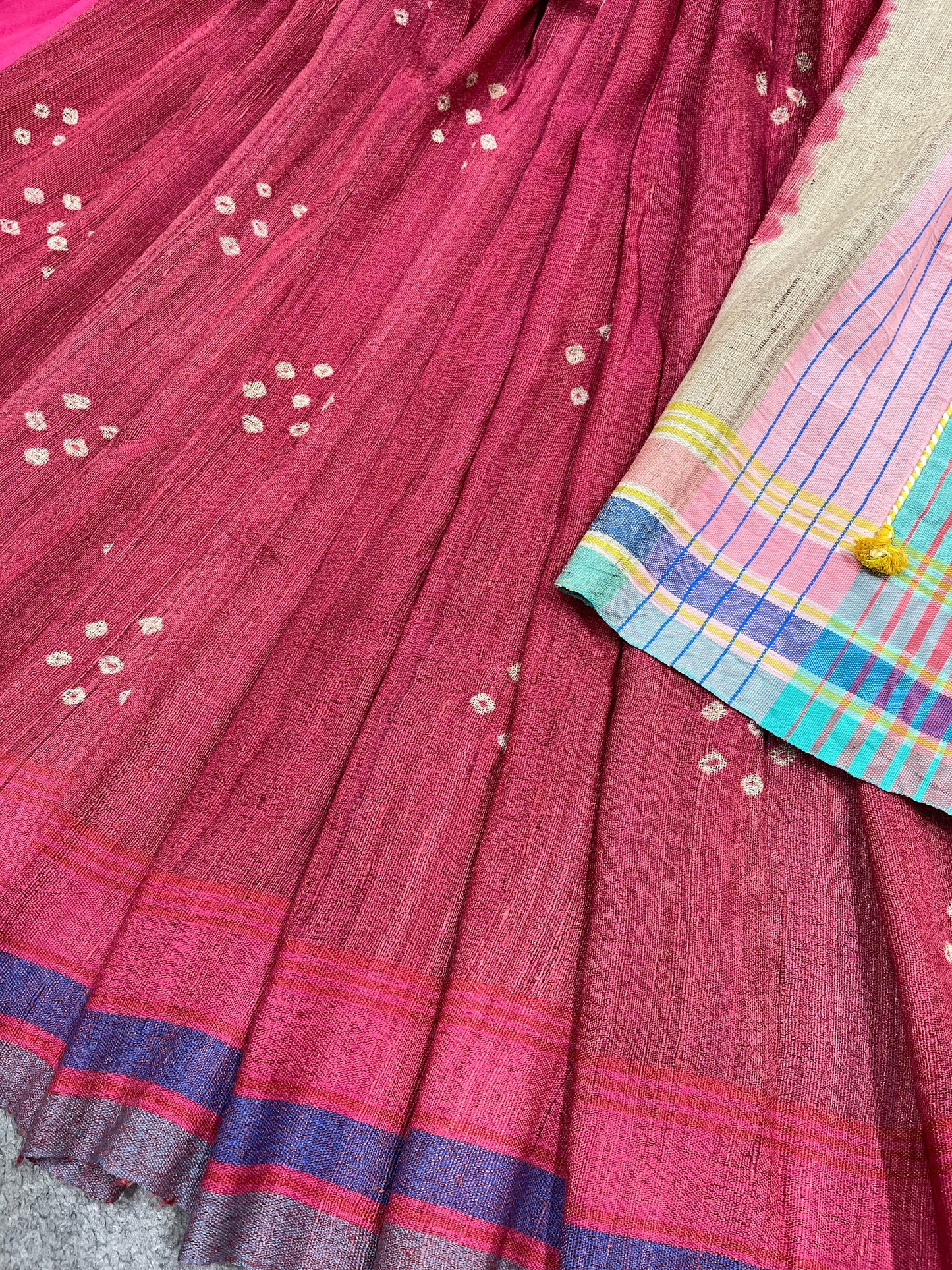 CORAL PINK TASSAR SILK PURE HANDLOOM BHUJODI SAREE