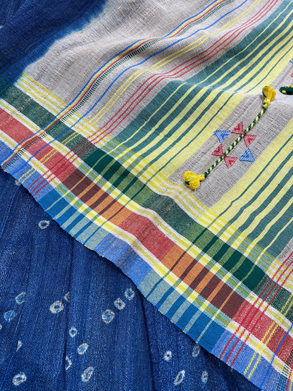 INK BLUE TASSAR SILK PURE HANDLOOM BHUJODI SAREE