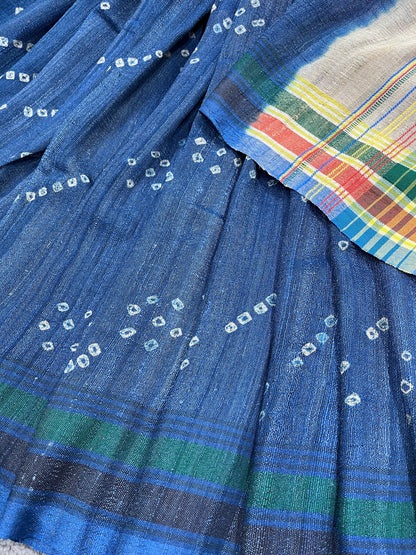 INK BLUE TASSAR SILK PURE HANDLOOM BHUJODI SAREE