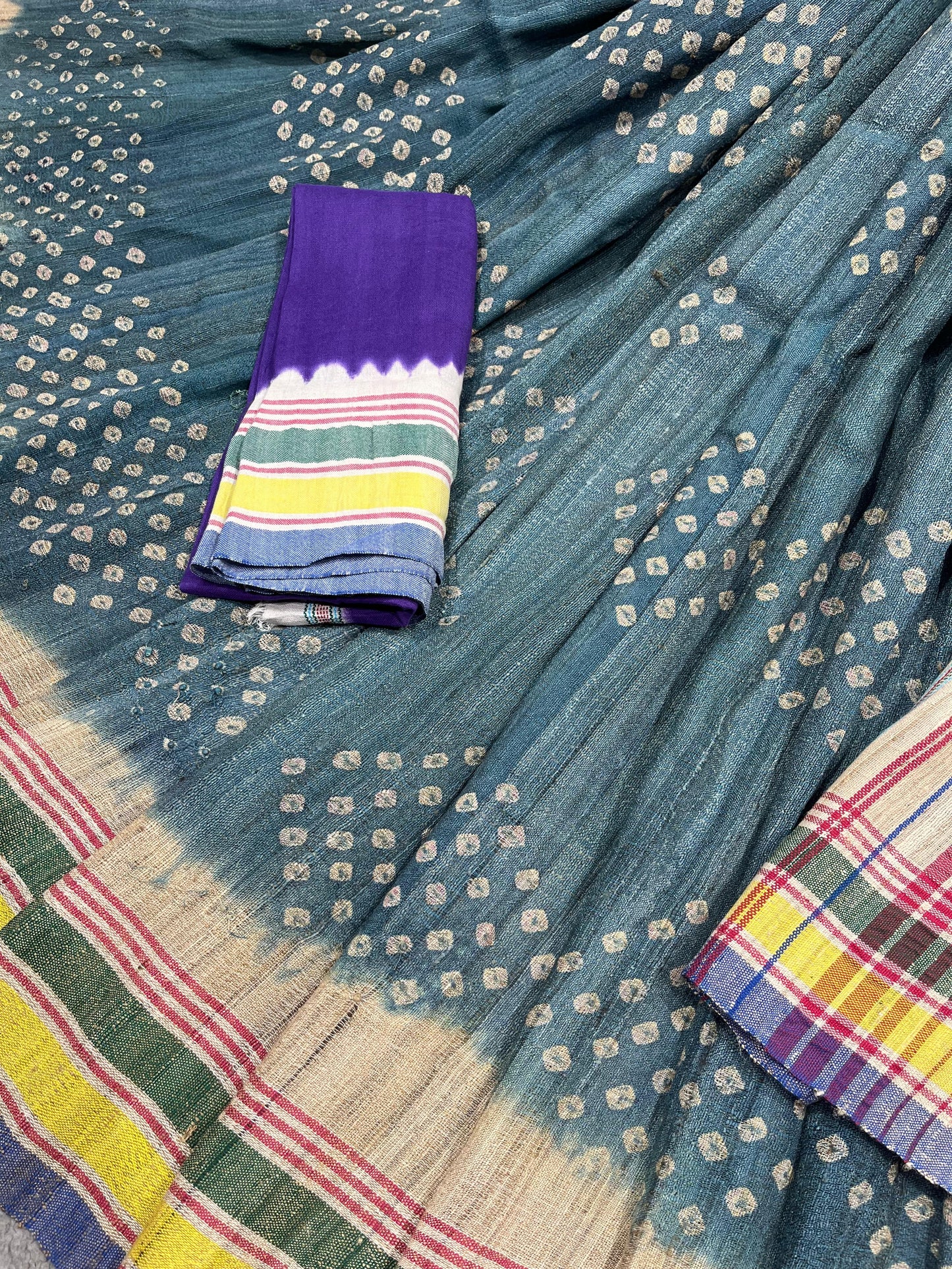 TEAL BLUE TASSAR SILK PURE HANDLOOM BHUJODI SAREE