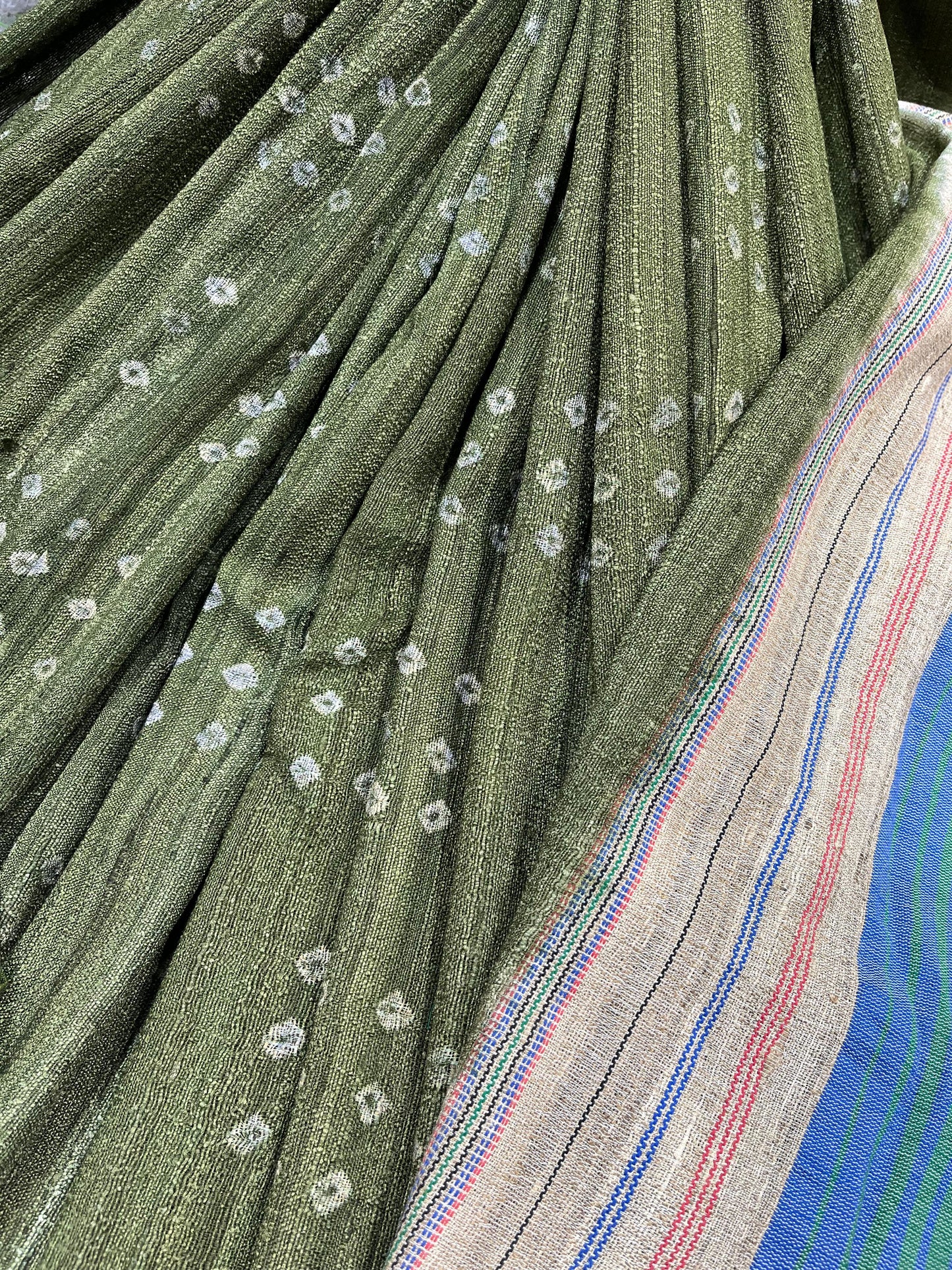 GREEN TASSAR SILK PURE HANDLOOM BHUJODI SAREE