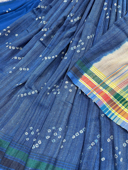 INK BLUE TASSAR SILK PURE HANDLOOM BHUJODI SAREE
