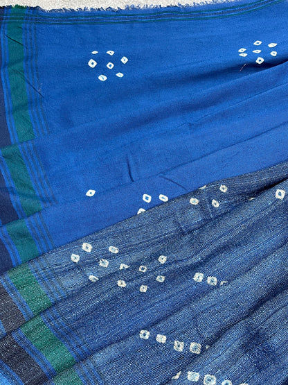 INK BLUE TASSAR SILK PURE HANDLOOM BHUJODI SAREE