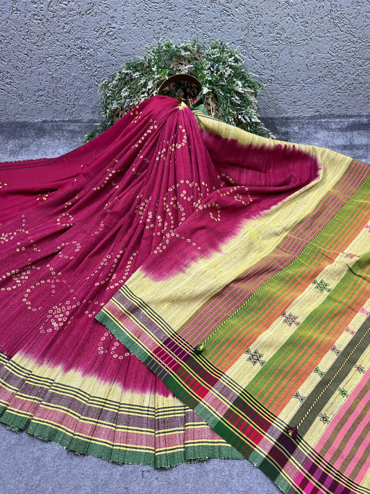 CHERRY PINK PURE HANDLOOM BHUJODI SAREE
