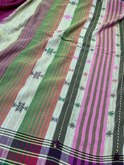 CHERRY PINK PURE HANDLOOM BHUJODI SAREE