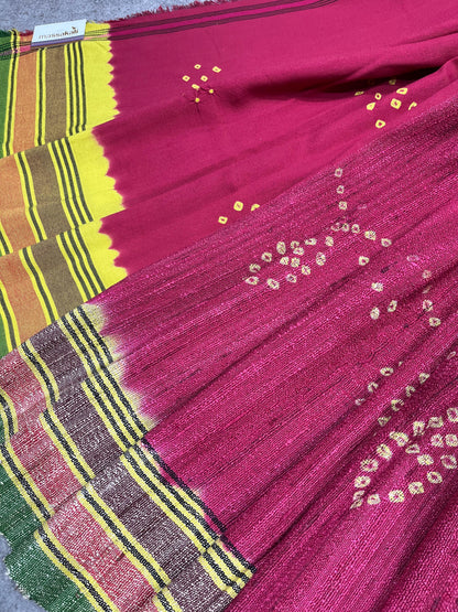 CHERRY PINK PURE HANDLOOM BHUJODI SAREE