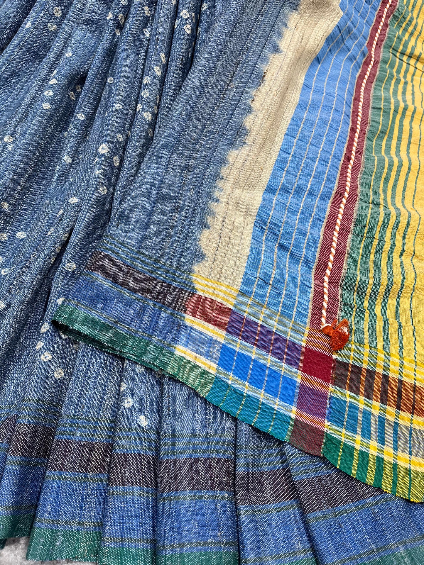PIGEON BLUE TASSAR SILK PURE HANDLOOM BHUJODI SAREE