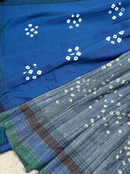 PIGEON BLUE TASSAR SILK PURE HANDLOOM BHUJODI SAREE