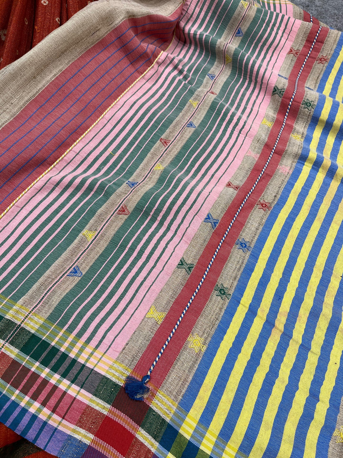 RUST TASSAR SILK PURE HANDLOOM BHUJODI SAREE