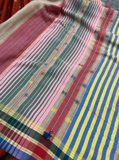 RUST TASSAR SILK PURE HANDLOOM BHUJODI SAREE