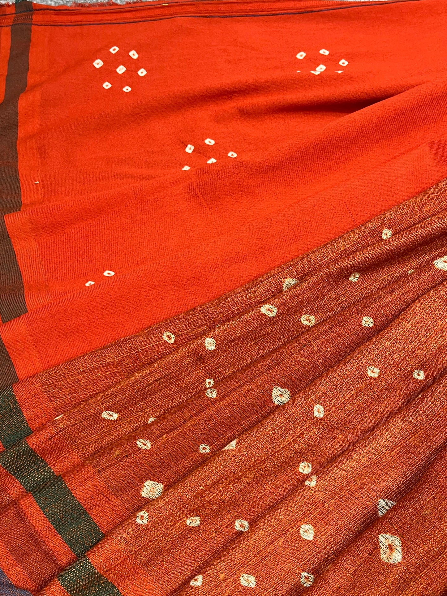 RUST TASSAR SILK PURE HANDLOOM BHUJODI SAREE