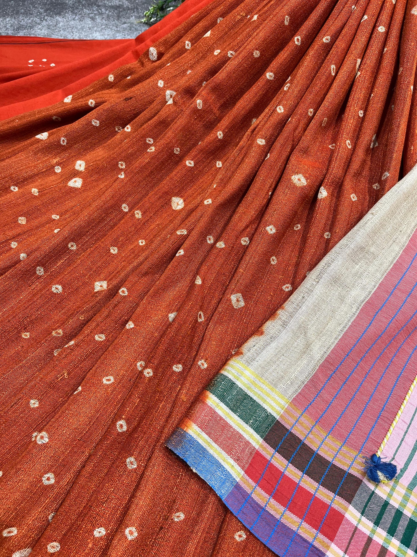 RUST TASSAR SILK PURE HANDLOOM BHUJODI SAREE
