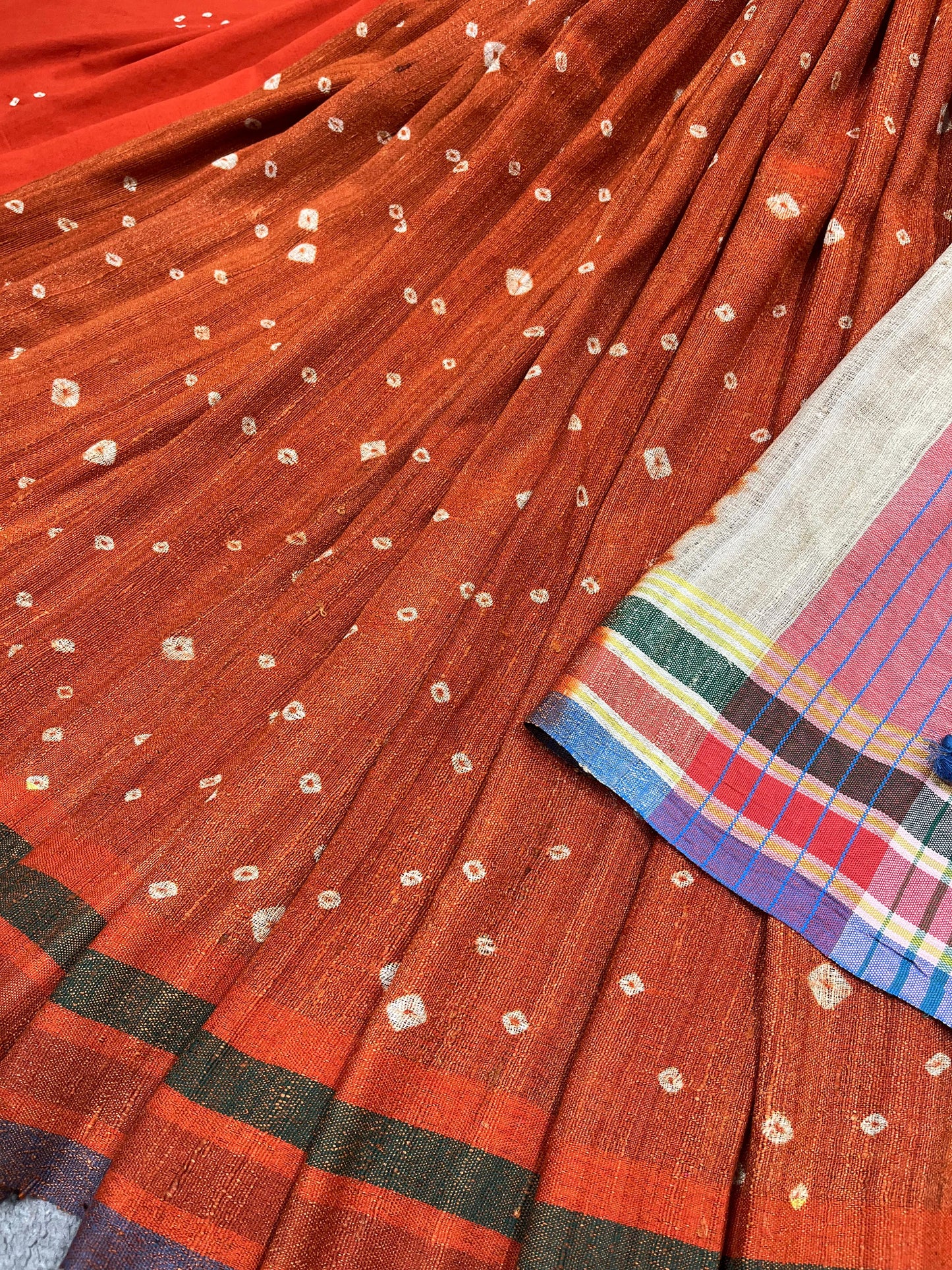 RUST TASSAR SILK PURE HANDLOOM BHUJODI SAREE