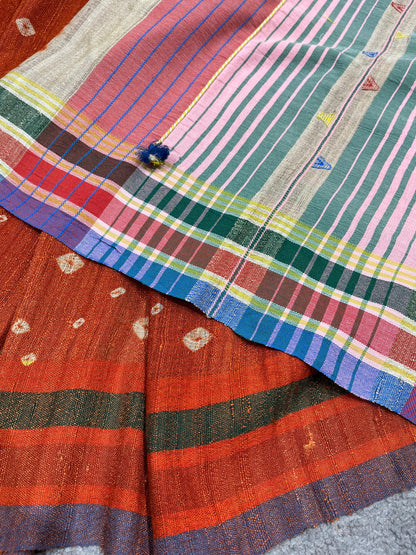RUST TASSAR SILK PURE HANDLOOM BHUJODI SAREE