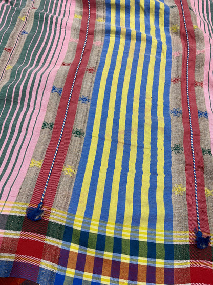 RUST TASSAR SILK PURE HANDLOOM BHUJODI SAREE