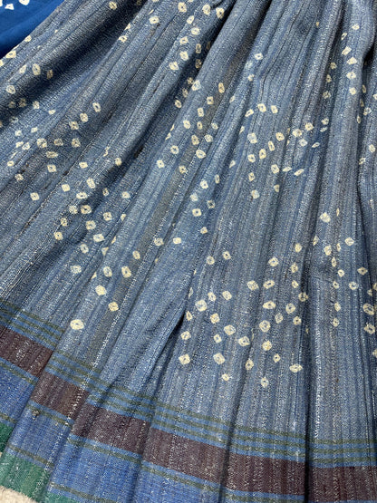 PIGEON BLUE TASSAR SILK PURE HANDLOOM BHUJODI SAREE