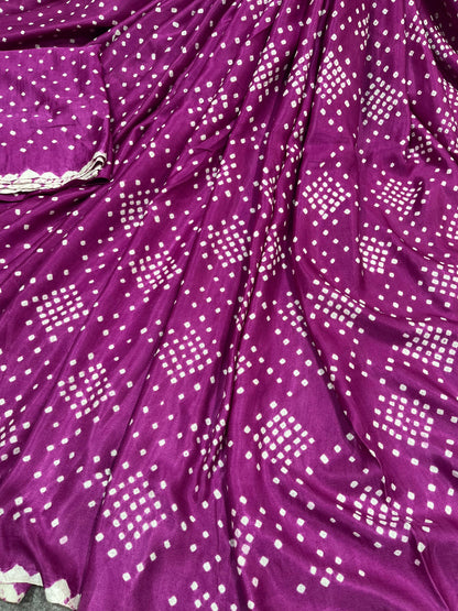 PLUM GAJJI SILK PURE HANDLOOM BHANDEJ SAREE