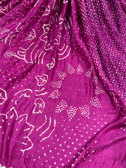 PURPLE SHADED GAJJI SILK PURE HANDLOOM BHANDEJ SAREE